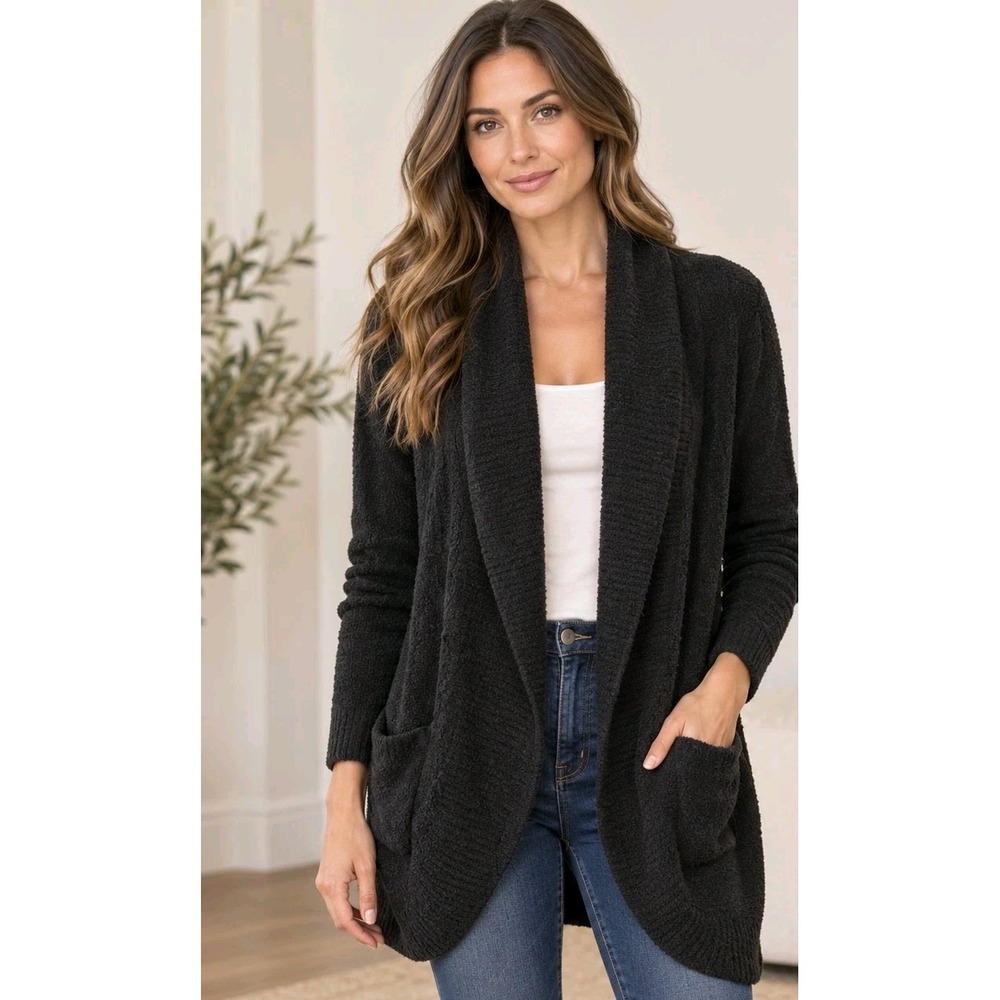 Barefoot Dreams Open Cardigan Sweater Cozychic Charcoal Plush Cozy Luxury M